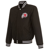 Utah Utes JH Design Reversible Fleece Jacket with Faux Leather Sleeves - Black/White - J.H. Sports Jackets