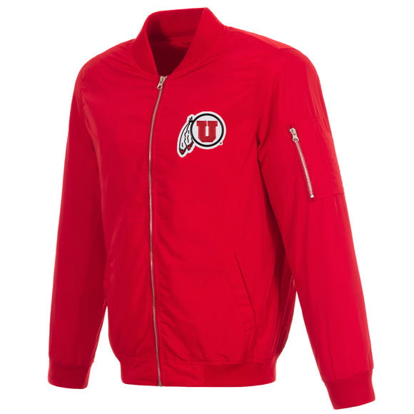 Utah Utes JH Design Lightweight Nylon Bomber Jacket – Red - J.H. Sports Jackets