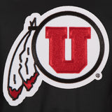 Utah Utes Poly Twill Varsity Jacket - Black/Red - J.H. Sports Jackets