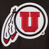 Utah Utes Poly Twill Varsity Jacket - Black - J.H. Sports Jackets