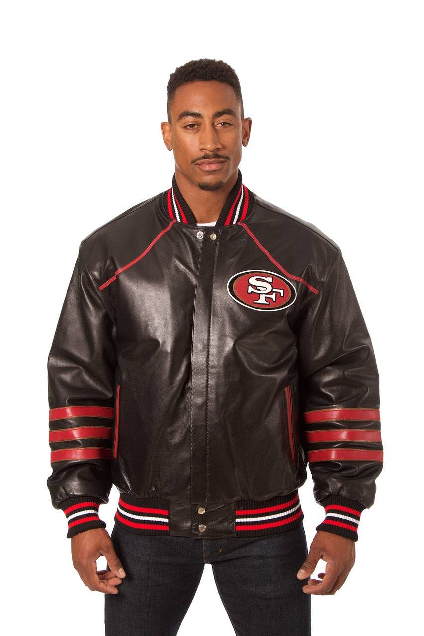 サンフランシスコ 49ers レザー ジャケット San Francisco 49ers JH Design All Leather Jacket - Black/Red