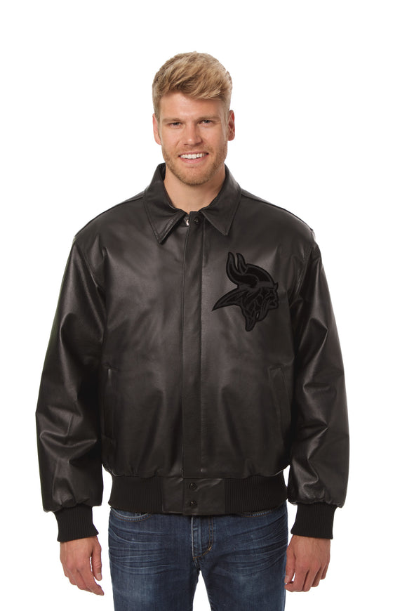 Minnesota Vikings JH Design Tonal All Leather Jacket - Black/Black - J.H. Sports Jackets
