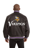 Minnesota Vikings Handmade Full Leather Snap Jacket - Black