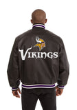 Minnesota Vikings Handmade Full Leather Snap Jacket - Black - J.H. Sports Jackets