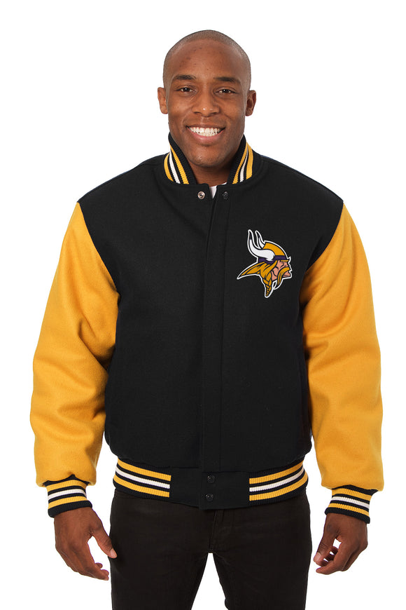 Minnesota Vikings JH Design Wool Handmade Full-Snap Jacket-Black/Yellow - J.H. Sports Jackets