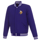 Minnesota Vikings  JH Design Reversible Fleece Jacket with Faux Leather Sleeves - Purple/White - J.H. Sports Jackets