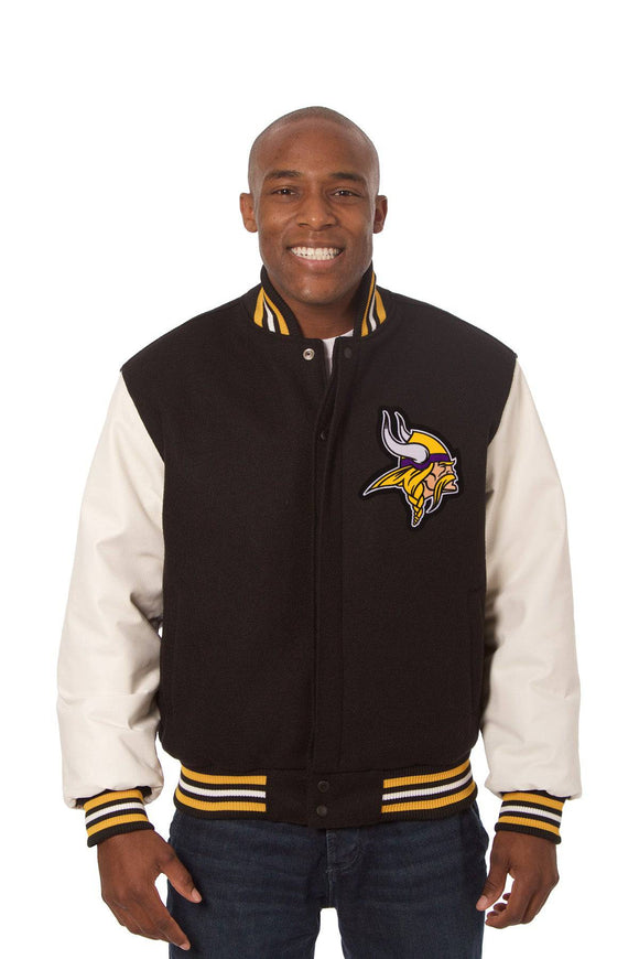 Minnesota Vikings Two-Tone Wool and Leather Jacket - Black/White