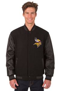 Minnesota Vikings Wool & Leather Reversible Jacket w/ Embroidered Logos - Black