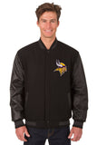 Minnesota Vikings Wool & Leather Reversible Jacket w/ Embroidered Logos - Black