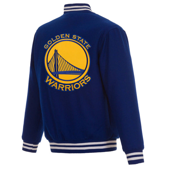 Golden State Warriors Reversible Wool Jacket Embroidered Logos JH Design - Royal