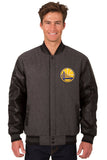 Golden State Warriors Wool & Leather Reversible Jacket w/ Embroidered Logos - Charcoal/Black