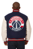 Washington Wizards Domestic Two-Tone Handmade Wool and Leather Jacket-Navy/White - J.H. Sports Jackets