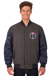 Washington Wizards Wool & Leather Reversible Jacket w/ Embroidered Logos - Charcoal/Navy