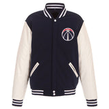 Washington Wizards - JH Design Reversible Fleece Jacket with Faux Leather Sleeves - Navy/White