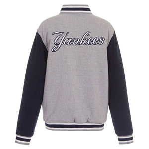 New York Yankees JH Design  Two-Tone Reversible Fleece Jacket - Gray/Navy