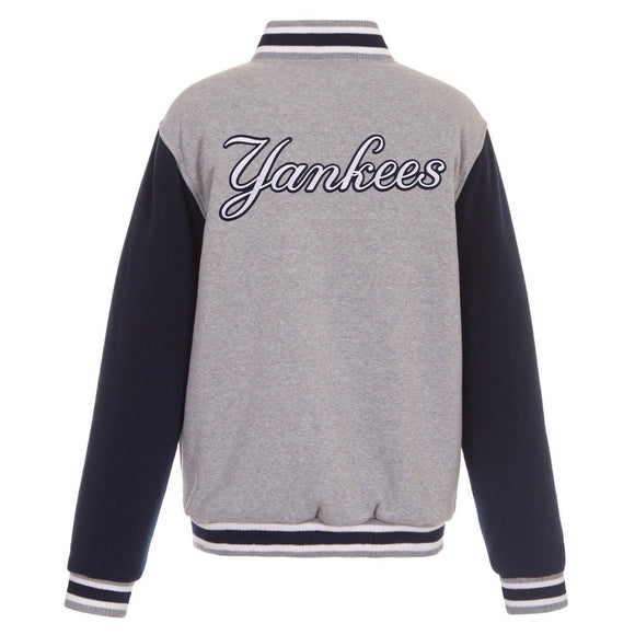 New York Yankees JH Design  Two-Tone Reversible Fleece Jacket - Gray/Navy