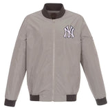 New York Yankees JH Design Lightweight Nylon Bomber Jacket –  Gray - J.H. Sports Jackets