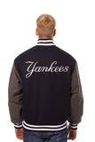 New York Yankees Two-Tone Wool Jacket w/ Handcrafted Leather Logos - Navy/Gray