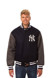 New York Yankees Two-Tone Wool Jacket w/ Handcrafted Leather Logos - Navy/Gray