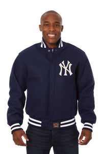 New York Yankees Wool Jacket w/ Handcrafted Leather Logos - Navy