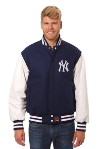 New York Yankees Two-Tone Wool and Leather Jacket - Navy