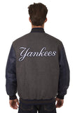 New York Yankees Wool & Leather Reversible Jacket w/ Embroidered Logos - Charcoal/Navy