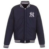 New York Yankees - JH Design Reversible Fleece Jacket with Faux Leather Sleeves - Navy/White