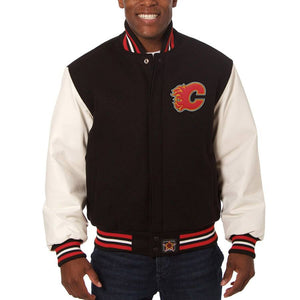 Calgary Flames Two-Tone Wool and Leather Jacket - Black/White