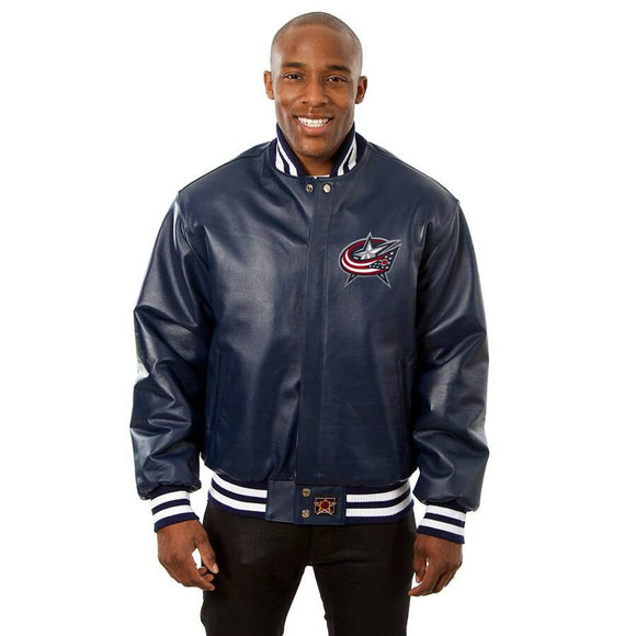 Columbus Blue Jackets Full Leather Jacket - Navy