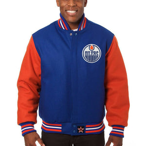 Edmonton Oilers Embroidered Wool Two-Tone Jacket -Royal/Orange JH Design