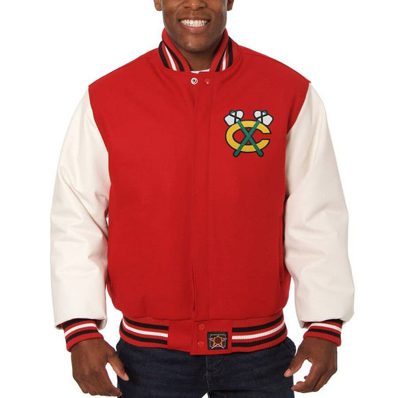 Chicago Blackhawks Two-Tone Wool and Leather Jacket - Red/White