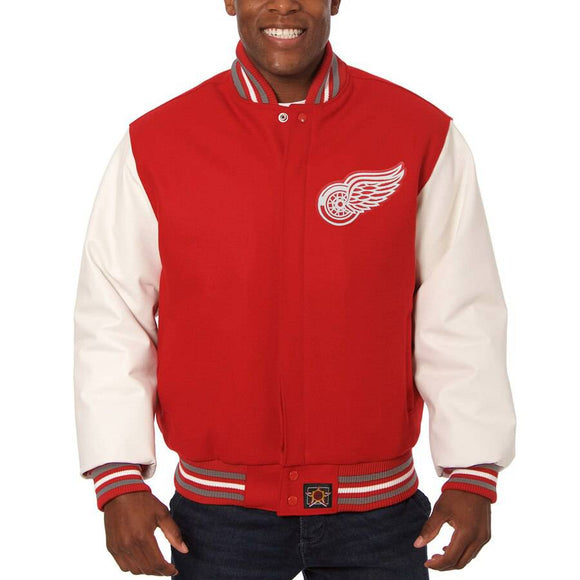 Detroit Red Wings Two-Tone Wool and Leather Jacket - Red/White