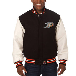 Anaheim Ducks Two-Tone Wool and Leather Jacket - Black/White