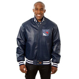 New York Rangers Full Leather Jacket - Navy