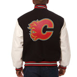 Calgary Flames Two-Tone Wool and Leather Jacket - Black/White