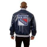 New York Rangers Full Leather Jacket - Navy