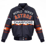 Houston Astros 2017 World Series Champions Leather Full-Snap Jacket with Leather Logos - Navy