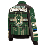 Milwaukee Bucks JH Design 2021 NBA Finals Champions Skyline Trophy Full-Zip Leather Jacket - Black