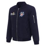 Oklahoma City Thunder JH Design 2025 NBA Champions Full-Zip Nylon Bomber Jacket – Navy - J.H. Sports Jackets