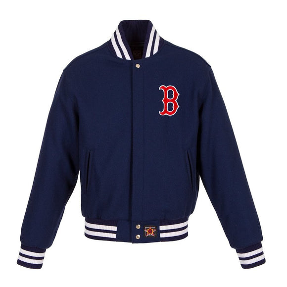 Boston Red Sox Bomber Navy Blue Leather Jacket