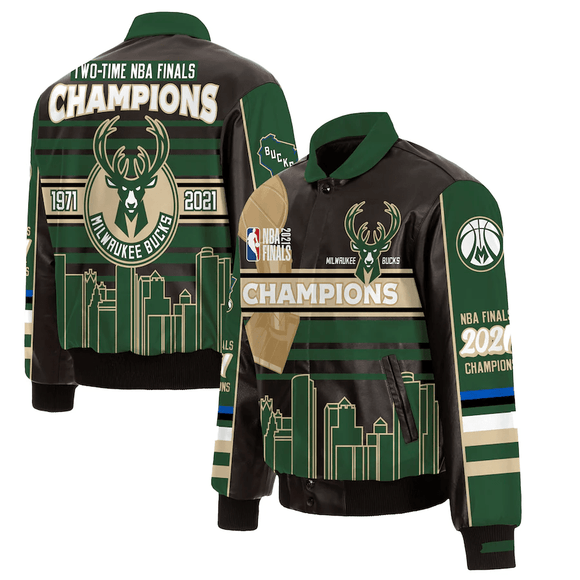 Milwaukee Bucks JH Design 2021 NBA Finals Champions Skyline Trophy Full-Zip Leather Jacket - Black