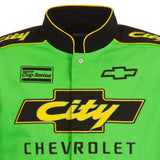 NASCAR JH Design City Chevrolet Full-Snap Twill Uniform Jacket – Black/Green - J.H. Sports Jackets