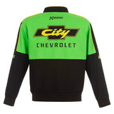 NASCAR JH Design City Chevrolet Full-Snap Twill Uniform Jacket – Black/Green - J.H. Sports Jackets