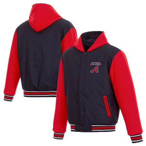 Atlanta Braves JH Design 2021 World Series Champions Reversible Fleece Hooded Full-Snap Jacket - Navy/Red