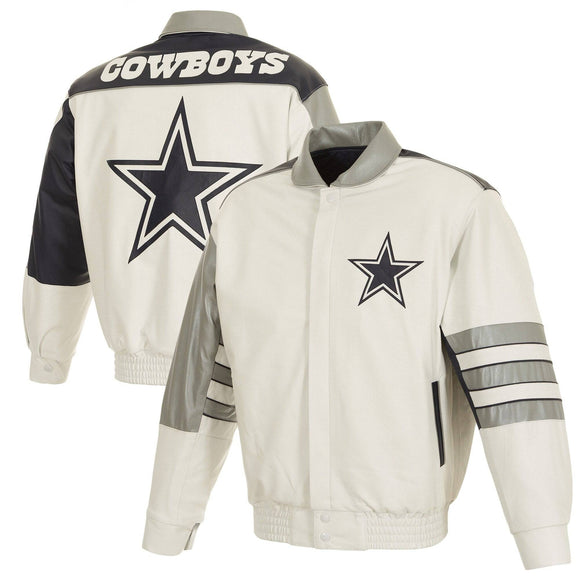 Dallas Cowboys JH Design Leather Jacket With Leather Applique - White