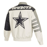 Dallas Cowboys JH Design Leather Jacket With Leather Applique - White