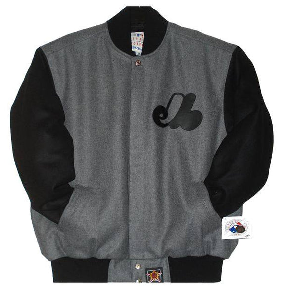 Montreal Expos Wool Jacket w/ Handcrafted Leather Logos - Grey