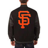 San Francisco Giants Wool & Leather Reversible Jacket w/ Embroidered Logos - Black