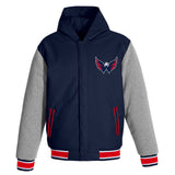 Washington Capitals JH Design 2018 Stanley Cup Champions Reversible Poly-Twill Fleece Sleeve Hooded Jacket – Navy