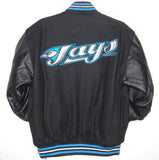 Toronto Blue Jays Wool & Leather Reversible Jacket w/ Embroidered Logos - Black